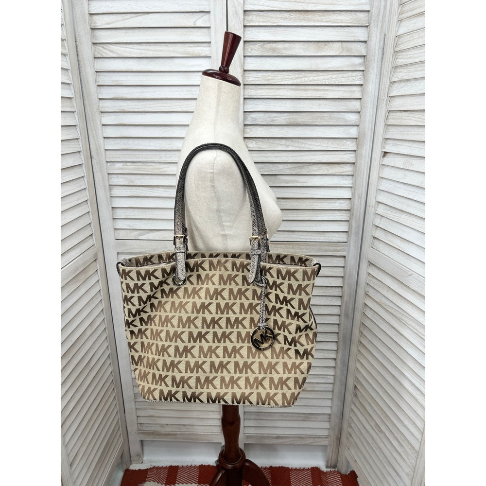 Michael Kors Tote Bag Large Brown Women Logo Print Shoulder Handbag
